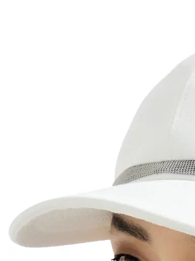 Brunello Cucinelli Women's Cotton and Paper Yarn Diagonal Baseball Hat with Precious Band - White | Thumbnail 3 Brunello Cucinelli Women's Cotton and Paper Yarn Diagonal Baseball Hat with Precious Band - White | Thumbnail 3