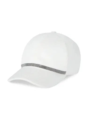 Brunello Cucinelli Women's Cotton and Paper Yarn Diagonal Baseball Hat with Precious Band - White | Thumbnail 1 Brunello Cucinelli Women's Cotton and Paper Yarn Diagonal Baseball Hat with Precious Band - White | Thumbnail 1