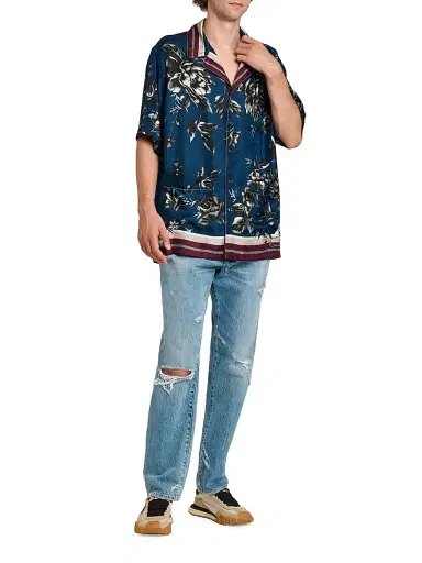 Dolce & Gabbana Men's Floral Silk Camp Shirt - Peonies Blue | Thumbnail 2 Dolce & Gabbana Men's Floral Silk Camp Shirt - Peonies Blue | Thumbnail 2