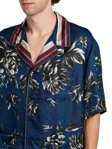 Dolce & Gabbana Men's Floral Silk Camp Shirt - Peonies Blue | Thumbnail 6 Dolce & Gabbana Men's Floral Silk Camp Shirt - Peonies Blue | Thumbnail 6