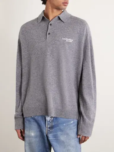 Acne Studios Oversized Logo-Embroidered Wool and Yak-Blend Polo Sweater - Men | Thumbnail 3 Acne Studios Oversized Logo-Embroidered Wool and Yak-Blend Polo Sweater - Men | Thumbnail 3