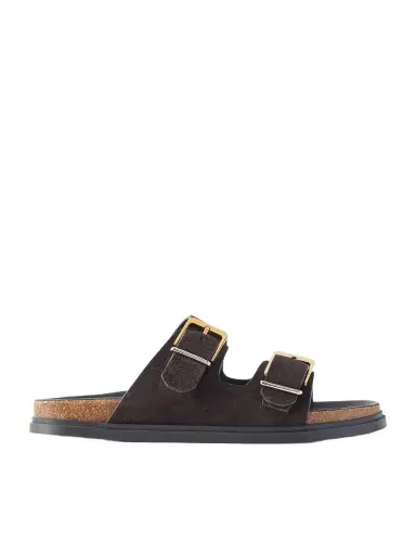 The Row Buckled Suede Slides | Thumbnail 1 The Row Buckled Suede Slides | Thumbnail 1