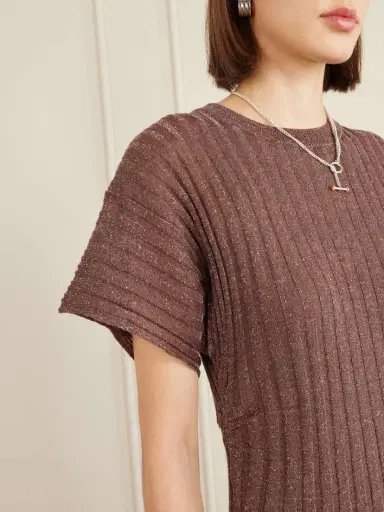 Brunello Cucinelli Metallic Ribbed-knit Midi Dress | Thumbnail 4 Brunello Cucinelli Metallic Ribbed-knit Midi Dress | Thumbnail 4