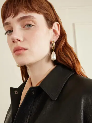 Saint Laurent tone, Crystal And Pearl Hoop Earrings | Thumbnail 2 Saint Laurent tone, Crystal And Pearl Hoop Earrings | Thumbnail 2