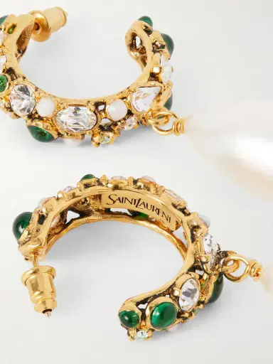 Saint Laurent tone, Crystal And Pearl Hoop Earrings | Thumbnail 3 Saint Laurent tone, Crystal And Pearl Hoop Earrings | Thumbnail 3