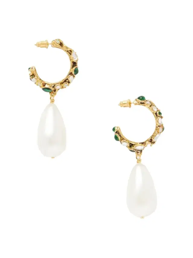tone, Crystal And Pearl Hoop Earrings tone, Crystal And Pearl Hoop Earrings