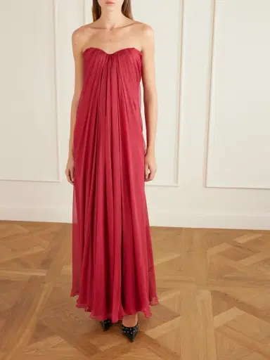 McQueen Strapless Draped Silk-chiffon Bustier Gown | Thumbnail 2 McQueen Strapless Draped Silk-chiffon Bustier Gown | Thumbnail 2