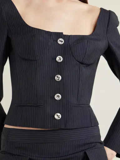Alexander McQueen Cropped Pinstriped Wool And Mohair-blend Jacket | Thumbnail 4 Alexander McQueen Cropped Pinstriped Wool And Mohair-blend Jacket | Thumbnail 4