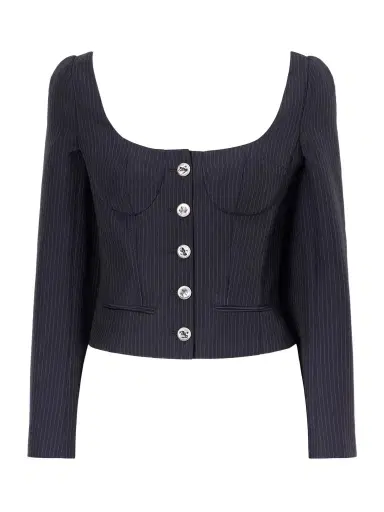 Alexander McQueen Cropped Pinstriped Wool And Mohair-blend Jacket | Thumbnail 1 Alexander McQueen Cropped Pinstriped Wool And Mohair-blend Jacket | Thumbnail 1