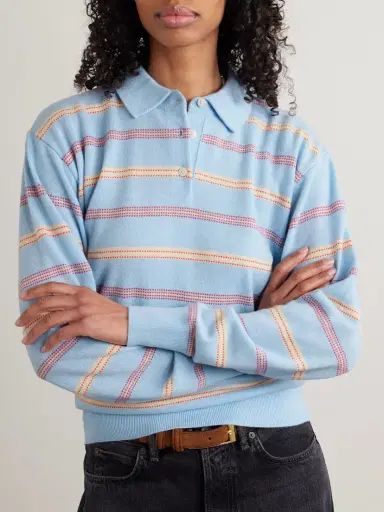 Guest In Residence Collegiate Striped Cashmere Polo Sweater | Thumbnail 3 Guest In Residence Collegiate Striped Cashmere Polo Sweater | Thumbnail 3