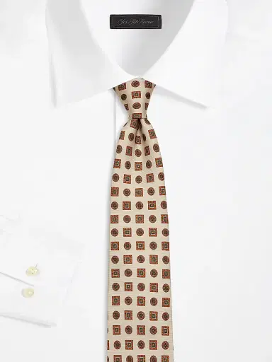 Kiton Men's Medallion-Print Silk Tie - Tan | Thumbnail 2 Kiton Men's Medallion-Print Silk Tie - Tan | Thumbnail 2