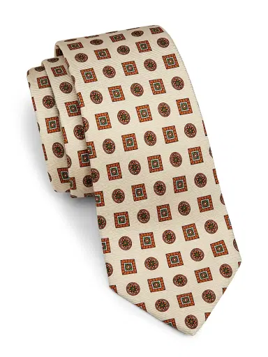 Kiton Men's Medallion-Print Silk Tie - Tan | Thumbnail 1 Kiton Men's Medallion-Print Silk Tie - Tan | Thumbnail 1