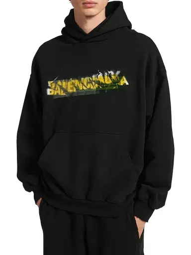 Balenciaga Men's Messy Spray Medium Fit Hoodie - Black - Size XL | Thumbnail 2 Balenciaga Men's Messy Spray Medium Fit Hoodie - Black - Size XL | Thumbnail 2
