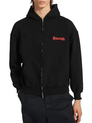 Balenciaga Men's Salon De Couture Zip-Up Regular Fit Hoodie - Black - Size Medium | Thumbnail 2 Balenciaga Men's Salon De Couture Zip-Up Regular Fit Hoodie - Black - Size Medium | Thumbnail 2