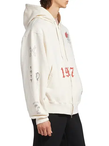 Balenciaga Men's Tattoo Oversized Zip-Up Hoodie - Cream | Thumbnail 3 Balenciaga Men's Tattoo Oversized Zip-Up Hoodie - Cream | Thumbnail 3