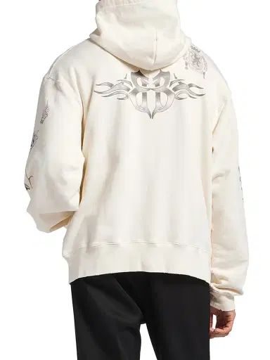 Balenciaga Men's Tattoo Oversized Zip-Up Hoodie - Cream | Thumbnail 4 Balenciaga Men's Tattoo Oversized Zip-Up Hoodie - Cream | Thumbnail 4