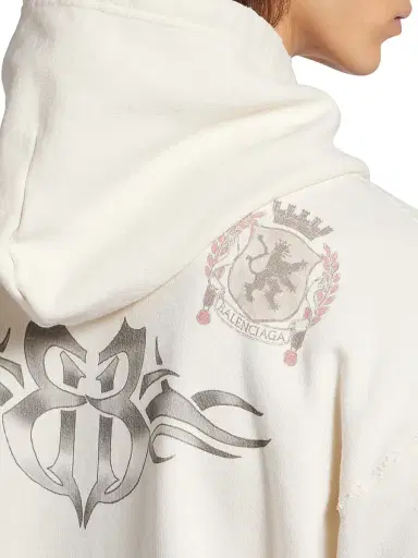 Balenciaga Men's Tattoo Oversized Zip-Up Hoodie - Cream | Thumbnail 5 Balenciaga Men's Tattoo Oversized Zip-Up Hoodie - Cream | Thumbnail 5