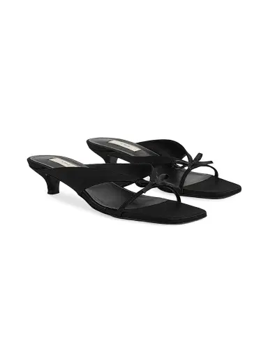 Toteme Women's Bow-Detail Satin Kitten-Heel Sandals - Black | Thumbnail 2 Toteme Women's Bow-Detail Satin Kitten-Heel Sandals - Black | Thumbnail 2