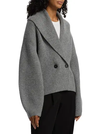 Toteme Women's Shawl Collar Wool Double-Breasted Cardigan - Mid Grey Melange | Thumbnail 4 Toteme Women's Shawl Collar Wool Double-Breasted Cardigan - Mid Grey Melange | Thumbnail 4