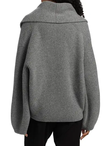 Toteme Women's Shawl Collar Wool Double-Breasted Cardigan - Mid Grey Melange | Thumbnail 5 Toteme Women's Shawl Collar Wool Double-Breasted Cardigan - Mid Grey Melange | Thumbnail 5