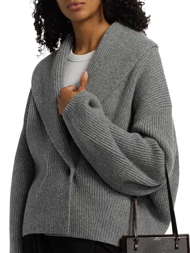 Toteme Women's Shawl Collar Wool Double-Breasted Cardigan - Mid Grey Melange | Thumbnail 6 Toteme Women's Shawl Collar Wool Double-Breasted Cardigan - Mid Grey Melange | Thumbnail 6