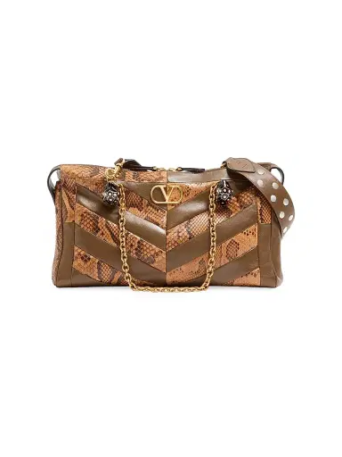Valentino Garavani Women's Panthea Shoulder Bag in Python and Nappa - Roasted Pecan | Thumbnail 1 Valentino Garavani Women's Panthea Shoulder Bag in Python and Nappa - Roasted Pecan | Thumbnail 1