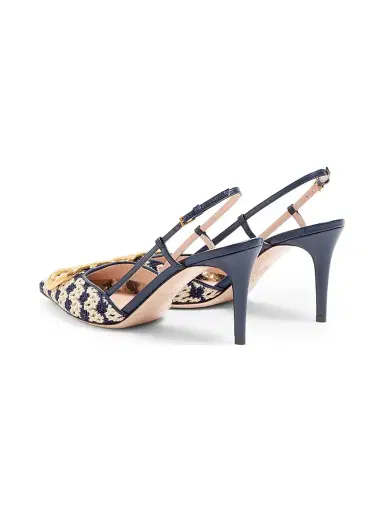 Valentino Garavani Women's VLogo Signature Slingback Pumps in 80MM Crochet Fabric - Blue Beige - Size 12 | Thumbnail 3 Valentino Garavani Women's VLogo Signature Slingback Pumps in 80MM Crochet Fabric - Blue Beige - Size 12 | Thumbnail 3