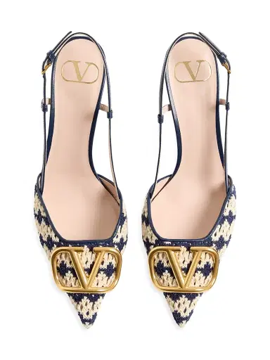 Valentino Garavani Women's VLogo Signature Slingback Pumps in 80MM Crochet Fabric - Blue Beige - Size 12 | Thumbnail 4 Valentino Garavani Women's VLogo Signature Slingback Pumps in 80MM Crochet Fabric - Blue Beige - Size 12 | Thumbnail 4