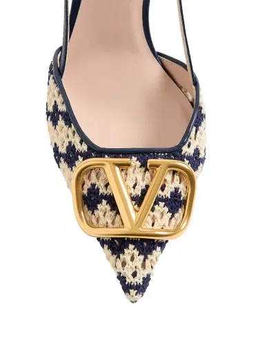Valentino Garavani Women's VLogo Signature Slingback Pumps in 80MM Crochet Fabric - Blue Beige - Size 12 | Thumbnail 5 Valentino Garavani Women's VLogo Signature Slingback Pumps in 80MM Crochet Fabric - Blue Beige - Size 12 | Thumbnail 5