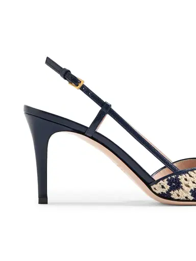 Valentino Garavani Women's VLogo Signature Slingback Pumps in 80MM Crochet Fabric - Blue Beige - Size 12 | Thumbnail 6 Valentino Garavani Women's VLogo Signature Slingback Pumps in 80MM Crochet Fabric - Blue Beige - Size 12 | Thumbnail 6