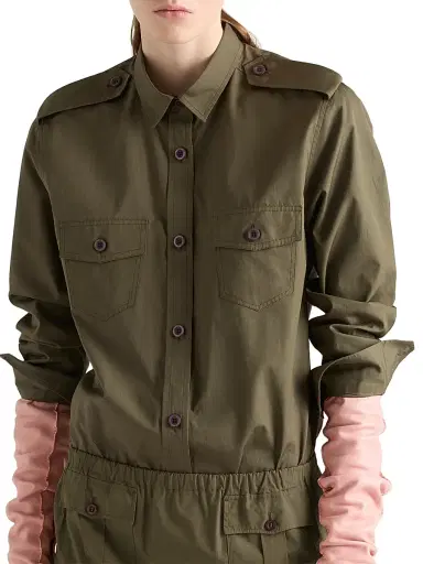 Prada Women's Cotton Poplin Shirt - Beige Khaki | Thumbnail 2 Prada Women's Cotton Poplin Shirt - Beige Khaki | Thumbnail 2