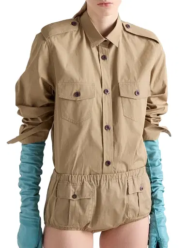 Prada Women's Cotton Poplin Shirt - Beige Khaki | Thumbnail 8 Prada Women's Cotton Poplin Shirt - Beige Khaki | Thumbnail 8