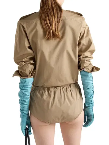 Prada Women's Cotton Poplin Shirt - Beige Khaki | Thumbnail 9 Prada Women's Cotton Poplin Shirt - Beige Khaki | Thumbnail 9