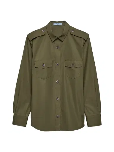 Prada Women's Cotton Poplin Shirt - Beige Khaki | Thumbnail 1 Prada Women's Cotton Poplin Shirt - Beige Khaki | Thumbnail 1