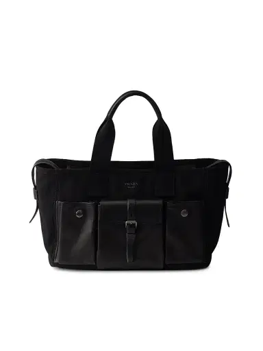 Prada Women's Route Canvas and Leather Tote Bag - Black | Thumbnail 1 Prada Women's Route Canvas and Leather Tote Bag - Black | Thumbnail 1