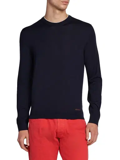 Versace Men's Wool Crewneck Sweater - Navy | Thumbnail 3 Versace Men's Wool Crewneck Sweater - Navy | Thumbnail 3