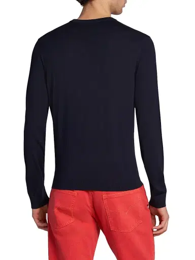 Versace Men's Wool Crewneck Sweater - Navy | Thumbnail 5 Versace Men's Wool Crewneck Sweater - Navy | Thumbnail 5