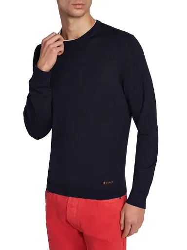 Versace Men's Wool Crewneck Sweater - Navy | Thumbnail 6 Versace Men's Wool Crewneck Sweater - Navy | Thumbnail 6