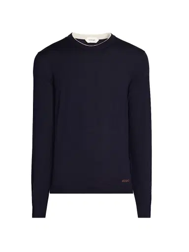 Versace Men's Wool Crewneck Sweater - Navy | Thumbnail 1 Versace Men's Wool Crewneck Sweater - Navy | Thumbnail 1