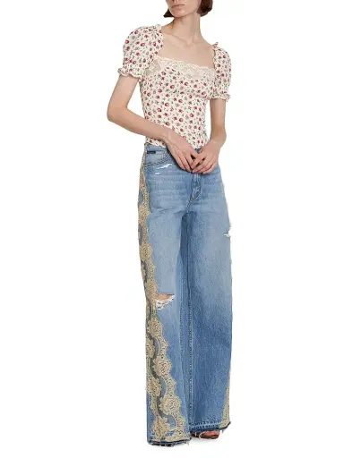 Dolce & Gabbana Women's Lace-Trimmed Floral Silk-Blend Crop Top | Thumbnail 2 Dolce & Gabbana Women's Lace-Trimmed Floral Silk-Blend Crop Top | Thumbnail 2