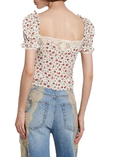 Dolce & Gabbana Women's Lace-Trimmed Floral Silk-Blend Crop Top | Thumbnail 5 Dolce & Gabbana Women's Lace-Trimmed Floral Silk-Blend Crop Top | Thumbnail 5