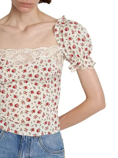Dolce & Gabbana Women's Lace-Trimmed Floral Silk-Blend Crop Top | Thumbnail 6 Dolce & Gabbana Women's Lace-Trimmed Floral Silk-Blend Crop Top | Thumbnail 6