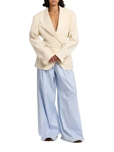 Dolce & Gabbana Women's Oversized Cotton-Linen Belted Blazer - Bianco Naturale | Thumbnail 2 Dolce & Gabbana Women's Oversized Cotton-Linen Belted Blazer - Bianco Naturale | Thumbnail 2