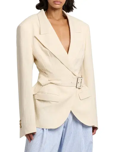 Dolce & Gabbana Women's Oversized Cotton-Linen Belted Blazer - Bianco Naturale | Thumbnail 3 Dolce & Gabbana Women's Oversized Cotton-Linen Belted Blazer - Bianco Naturale | Thumbnail 3