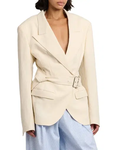 Dolce & Gabbana Women's Oversized Cotton-Linen Belted Blazer - Bianco Naturale | Thumbnail 4 Dolce & Gabbana Women's Oversized Cotton-Linen Belted Blazer - Bianco Naturale | Thumbnail 4