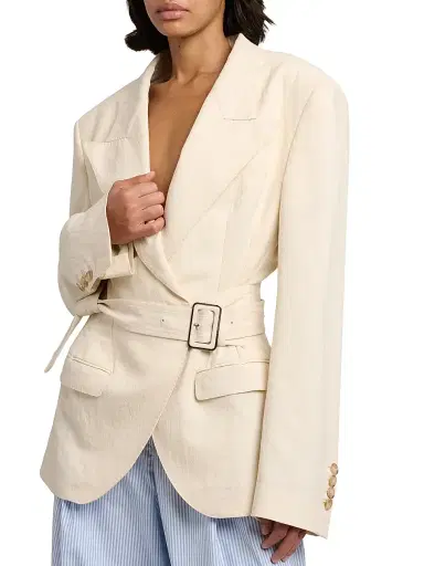 Dolce & Gabbana Women's Oversized Cotton-Linen Belted Blazer - Bianco Naturale | Thumbnail 6 Dolce & Gabbana Women's Oversized Cotton-Linen Belted Blazer - Bianco Naturale | Thumbnail 6