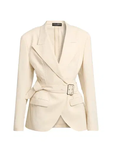 Dolce & Gabbana Women's Oversized Cotton-Linen Belted Blazer - Bianco Naturale | Thumbnail 1 Dolce & Gabbana Women's Oversized Cotton-Linen Belted Blazer - Bianco Naturale | Thumbnail 1