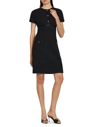 Dolce & Gabbana Women's Crystal-Button Tweed A-Line Minidress - Nero | Thumbnail 2 Dolce & Gabbana Women's Crystal-Button Tweed A-Line Minidress - Nero | Thumbnail 2