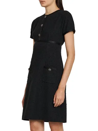 Dolce & Gabbana Women's Crystal-Button Tweed A-Line Minidress - Nero | Thumbnail 4 Dolce & Gabbana Women's Crystal-Button Tweed A-Line Minidress - Nero | Thumbnail 4