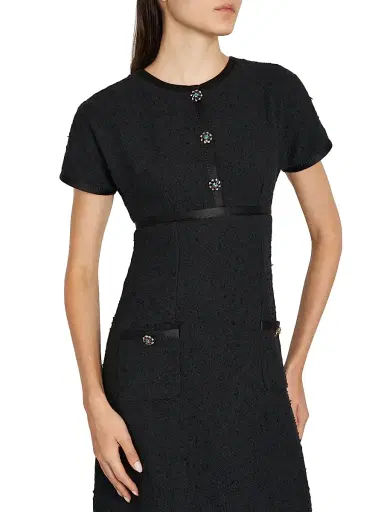 Dolce & Gabbana Women's Crystal-Button Tweed A-Line Minidress - Nero | Thumbnail 6 Dolce & Gabbana Women's Crystal-Button Tweed A-Line Minidress - Nero | Thumbnail 6